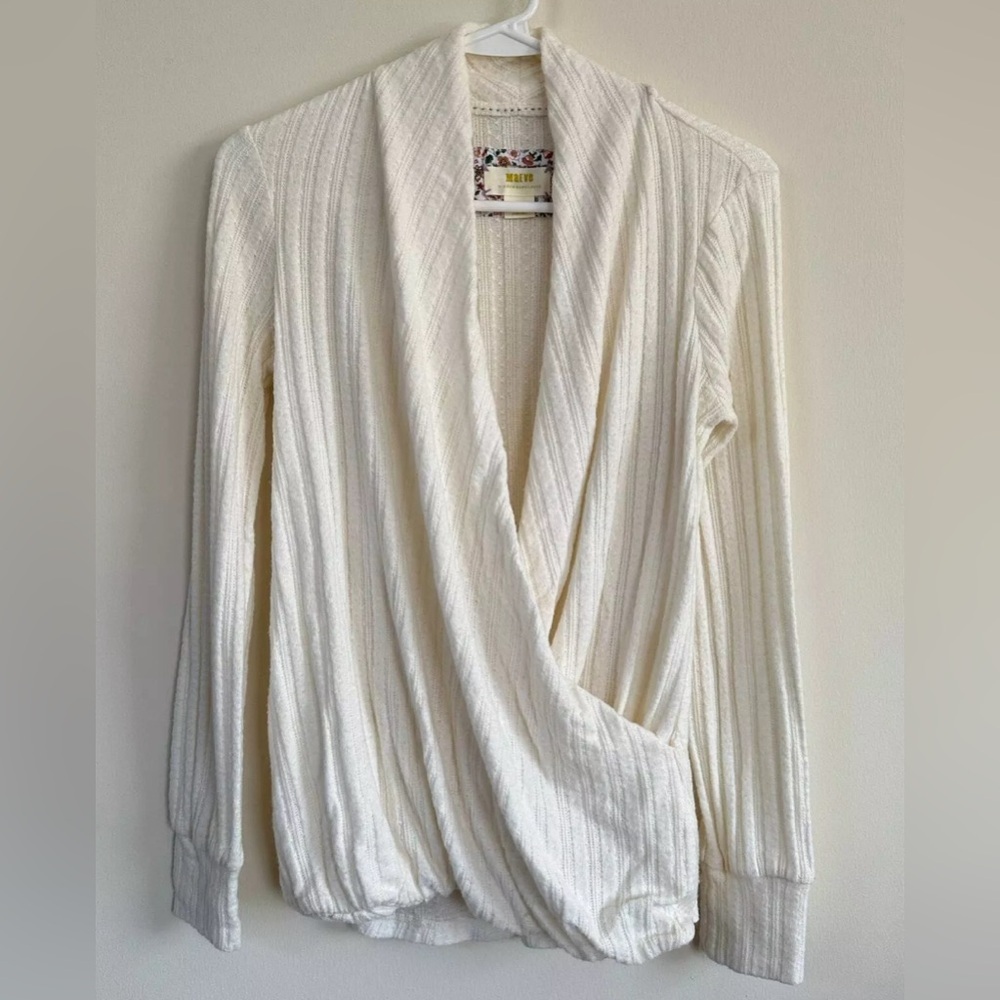 Maeve Anthropologie Women's Size XS Surplice Faux Wrap Front Sweater Ivory